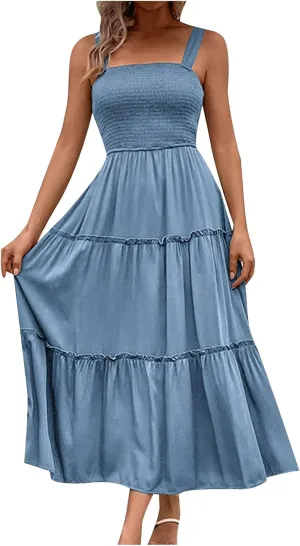 Summer Dresses for Women 2024 Trendy Sleeveless Backless Peplum Long Dress Ladies Flowy Beach Vacation Maxi Sundress
