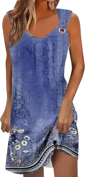 Summer Dresses for Women 2024 Vacation Casual Sleeveless Midi Tshirt Dress Trendy Flowy Loose Boho Beach Sundresses