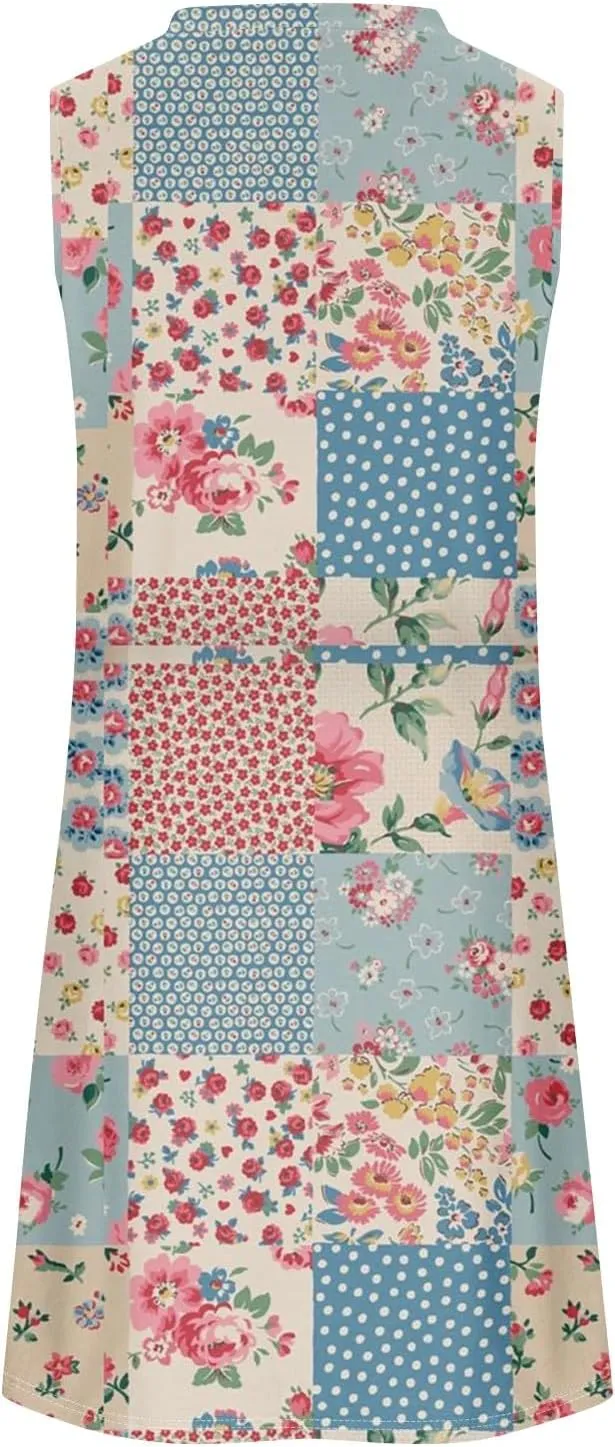 Summer Dresses for Women 2025 Casual Sleeveless Beach Sundresses Formal Floral Print A-Line Sundress