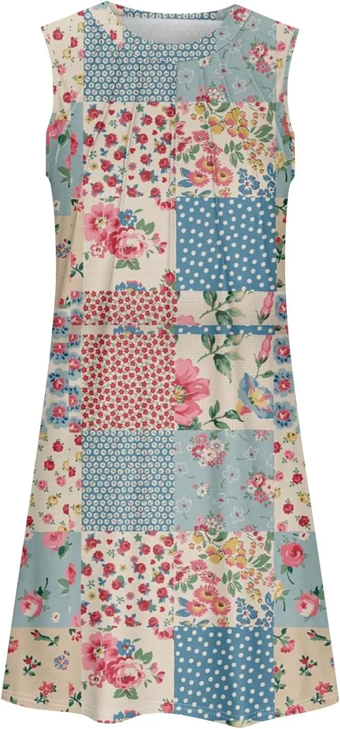Summer Dresses for Women 2025 Casual Sleeveless Beach Sundresses Formal Floral Print A-Line Sundress