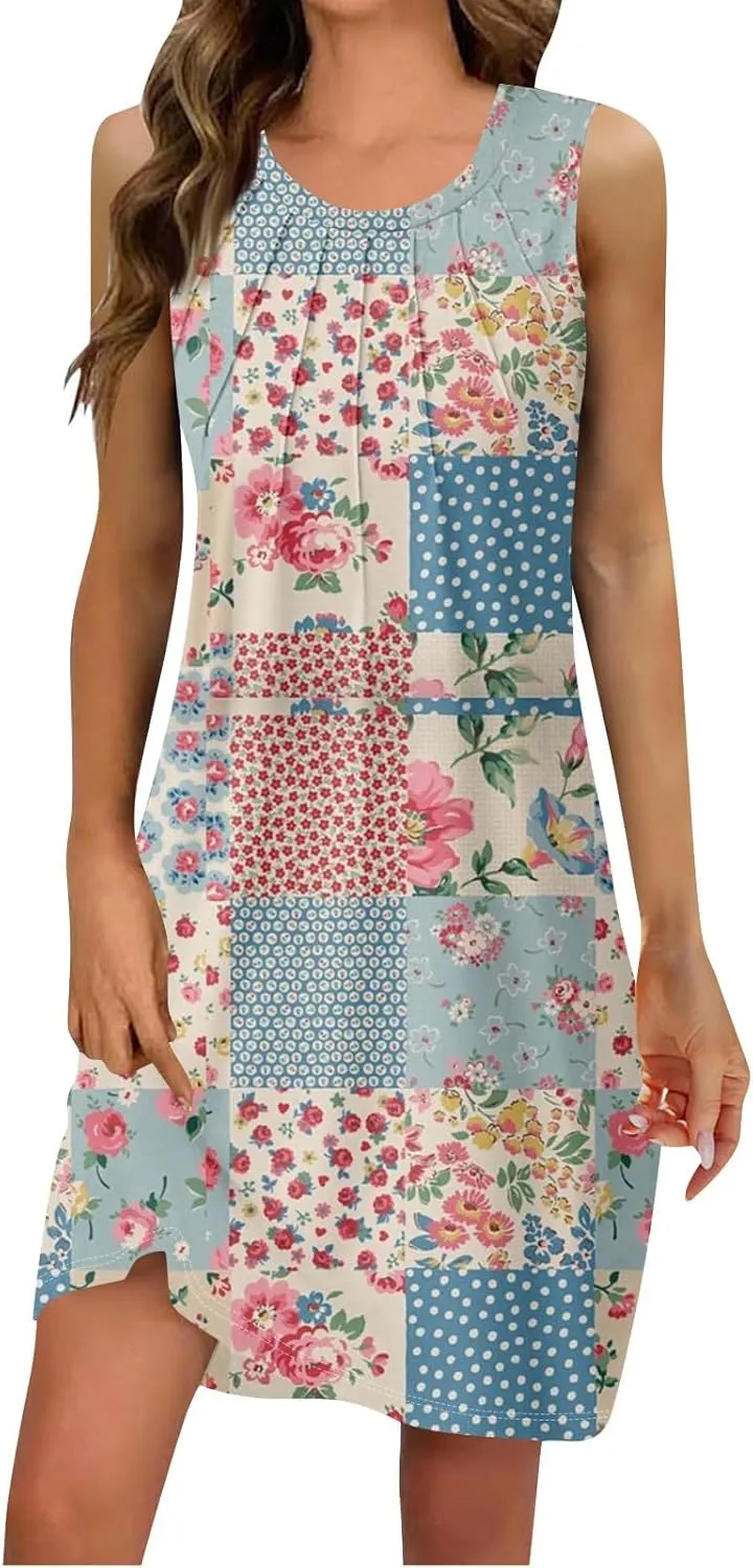 Summer Dresses for Women 2025 Casual Sleeveless Beach Sundresses Formal Floral Print A-Line Sundress