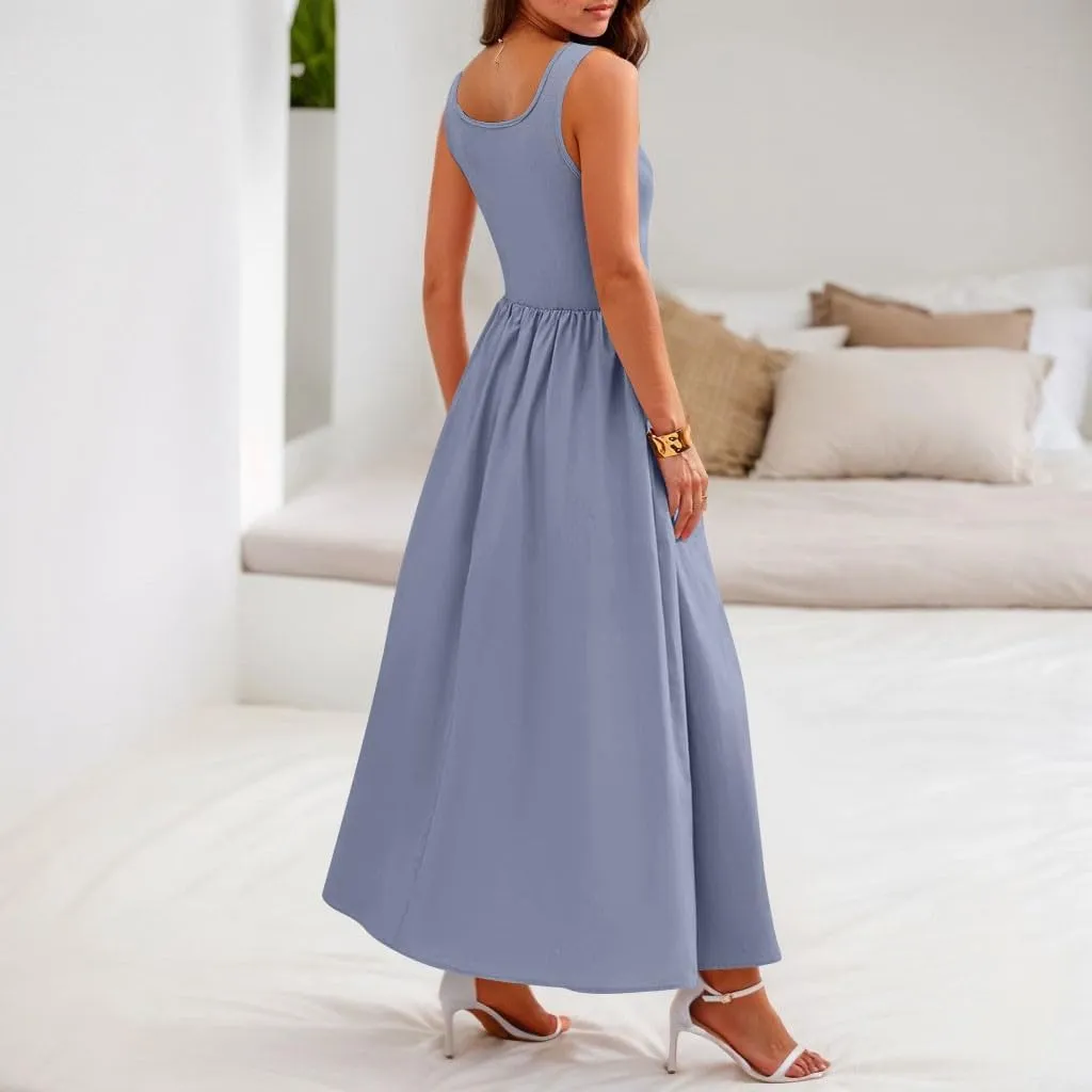 Summer Dresses for Women 2025 Formal Long Wedding Guest Slim Fit Tank Dress A Line Flowy Sleeveless Beach Sundress