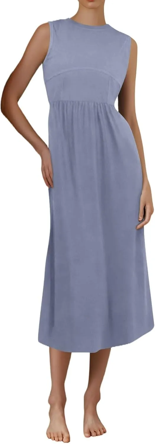 Summer Dresses for Women 2025 Formal Long Wedding Guest Slim Fit Tank Dress A Line Flowy Sleeveless Beach Sundress