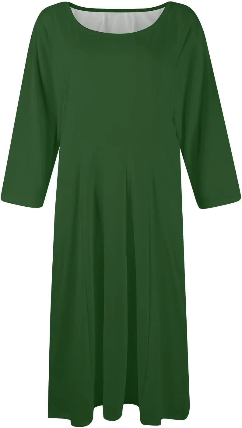 Summer Dresses for Women 2025 Round Neck 3/4 Sleeve Dress for Womens Dressed Midi Knee Length Dress with Pockets