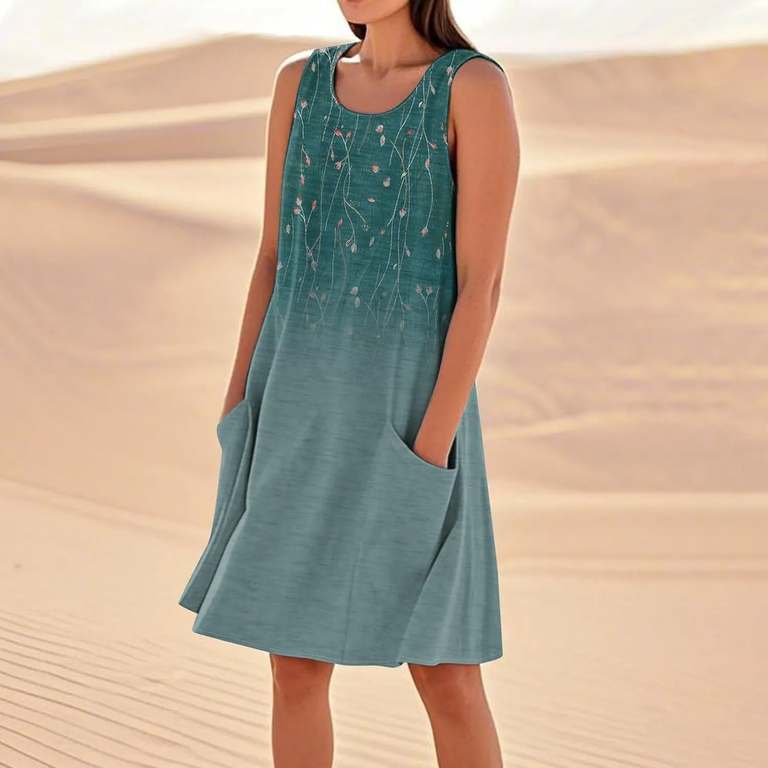 Summer Dresses for Women 2025 Round Neck Short Sleeve Cotton Linen Dress Beach Vacation Sundresses with Pockets