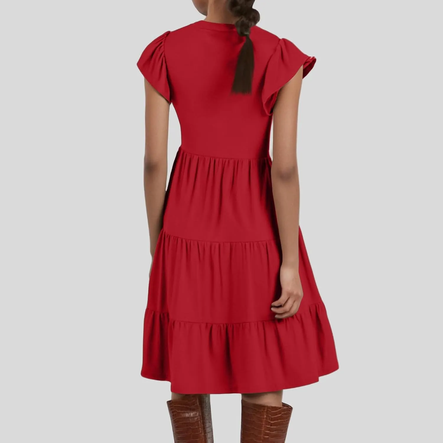 Summer Dresses for Women 2025 Ruffle Sleeve V-Neck Layered A-Line Midi Wedding Guest Boho Beach Vacation Sundresses