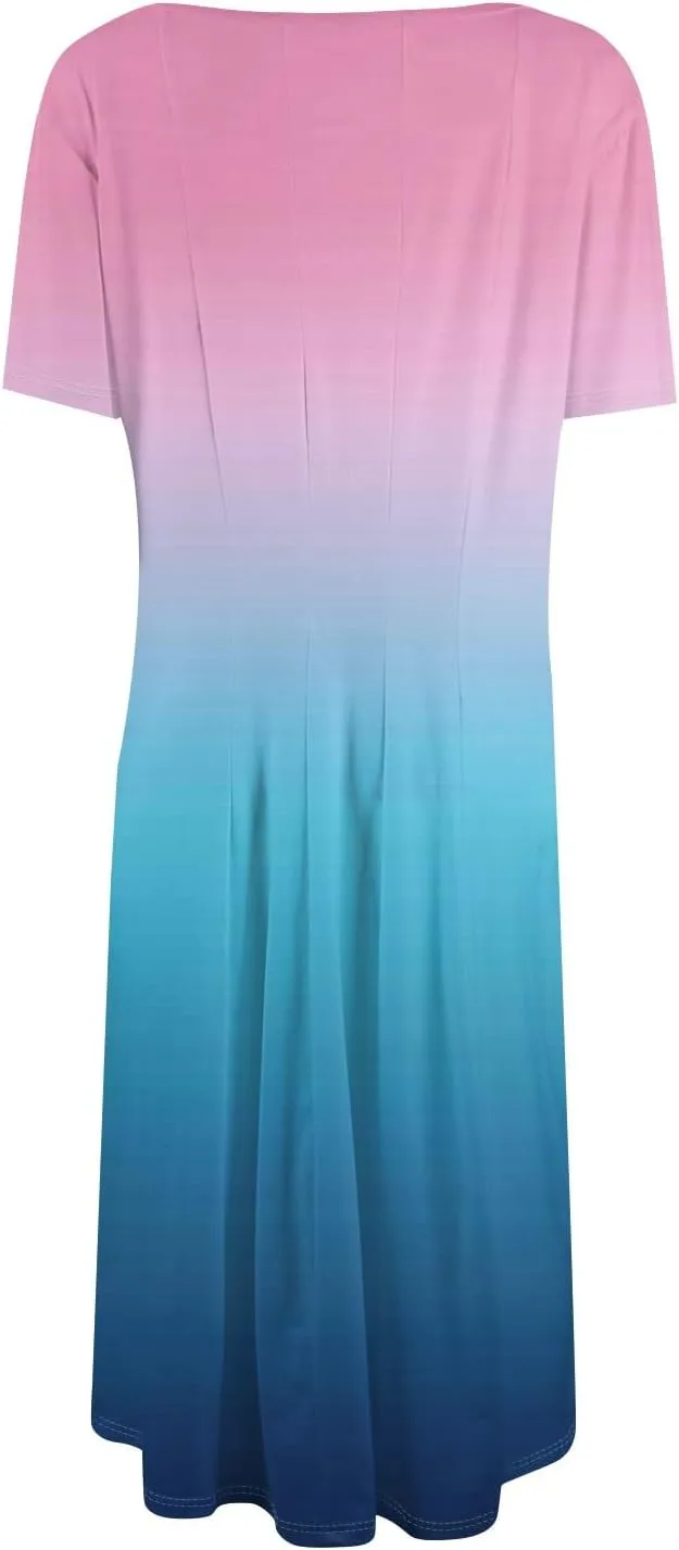 Summer Dresses for Women 2025 Smocked Summer Short Sleeve Midi Dresses for Women A Line