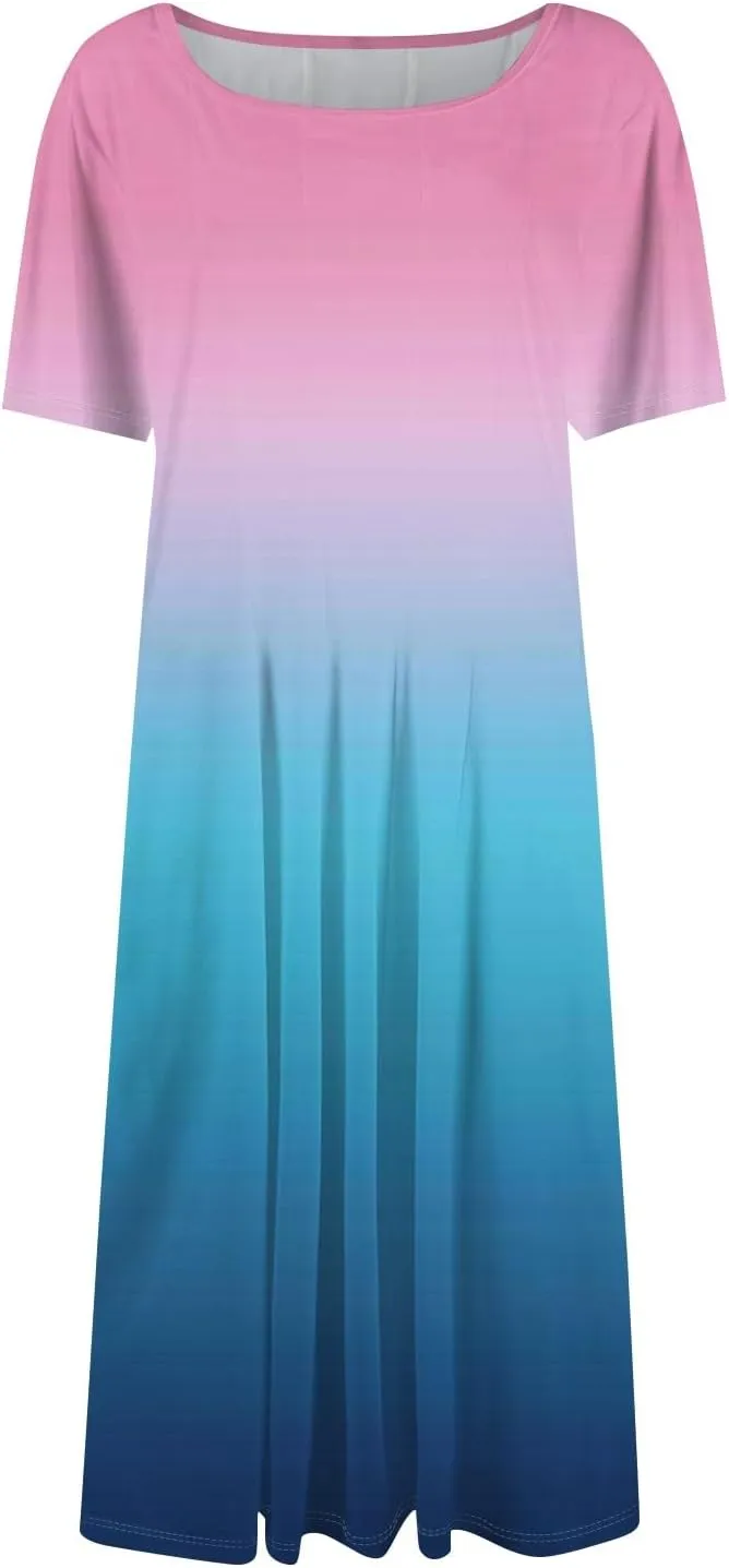 Summer Dresses for Women 2025 Smocked Summer Short Sleeve Midi Dresses for Women A Line