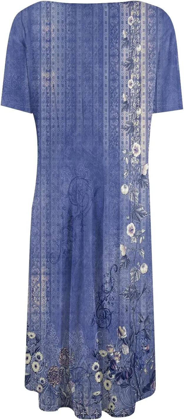 Summer Dresses for Women 2025 Smocked Summer Short Sleeve Midi Dresses for Women A Line