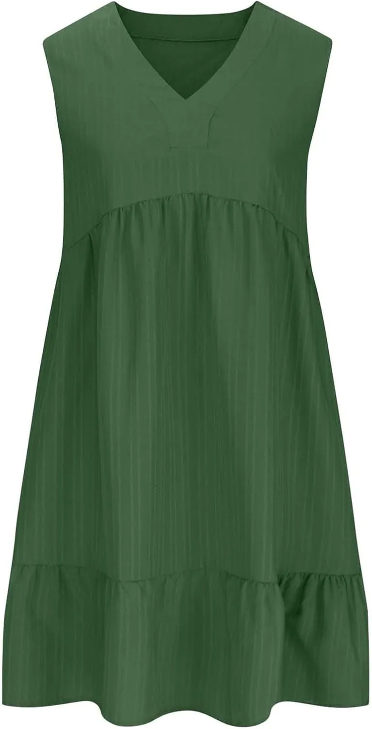 Summer Dresses for Women 2025 V-Neck Mini Dresses Fashion Casual Flowy Boho Ruffle A Line Short Sleeve Dress