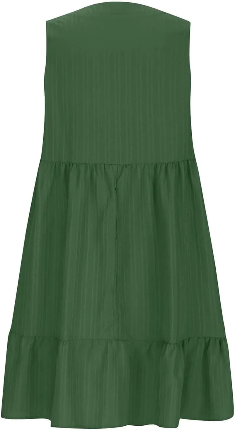 Summer Dresses for Women 2025 V-Neck Mini Dresses Fashion Casual Flowy Boho Ruffle A Line Short Sleeve Dress