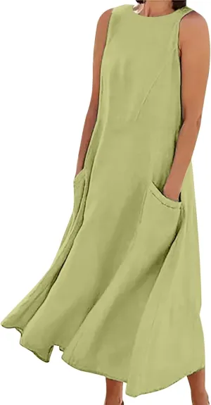 Summer Dresses for Women 2025 Women's Summer Casual Sleeveless Long Maxi Beach Dress Vestido De Lino Loose Cotton