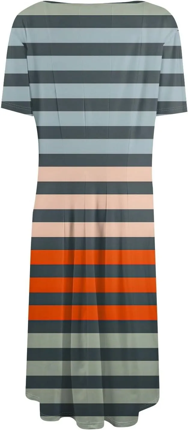 Summer Dresses for Women 2025,Trendy Elegant Floral Short Sleeve Maxi Dress,Casual Round Neck Ruffle Hem Dresses with Pockets