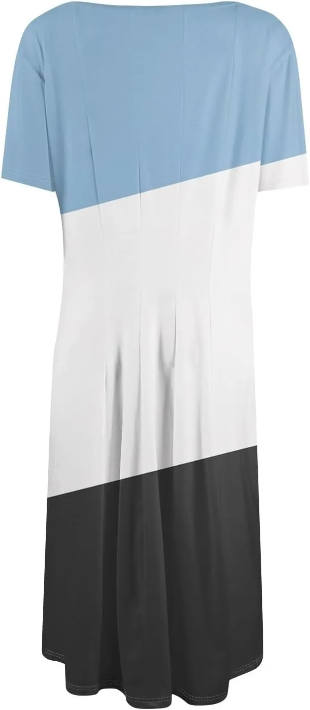 Summer Dresses for Women 2025,Trendy Elegant Floral Short Sleeve Maxi Dress,Casual Round Neck Ruffle Hem Dresses with Pockets