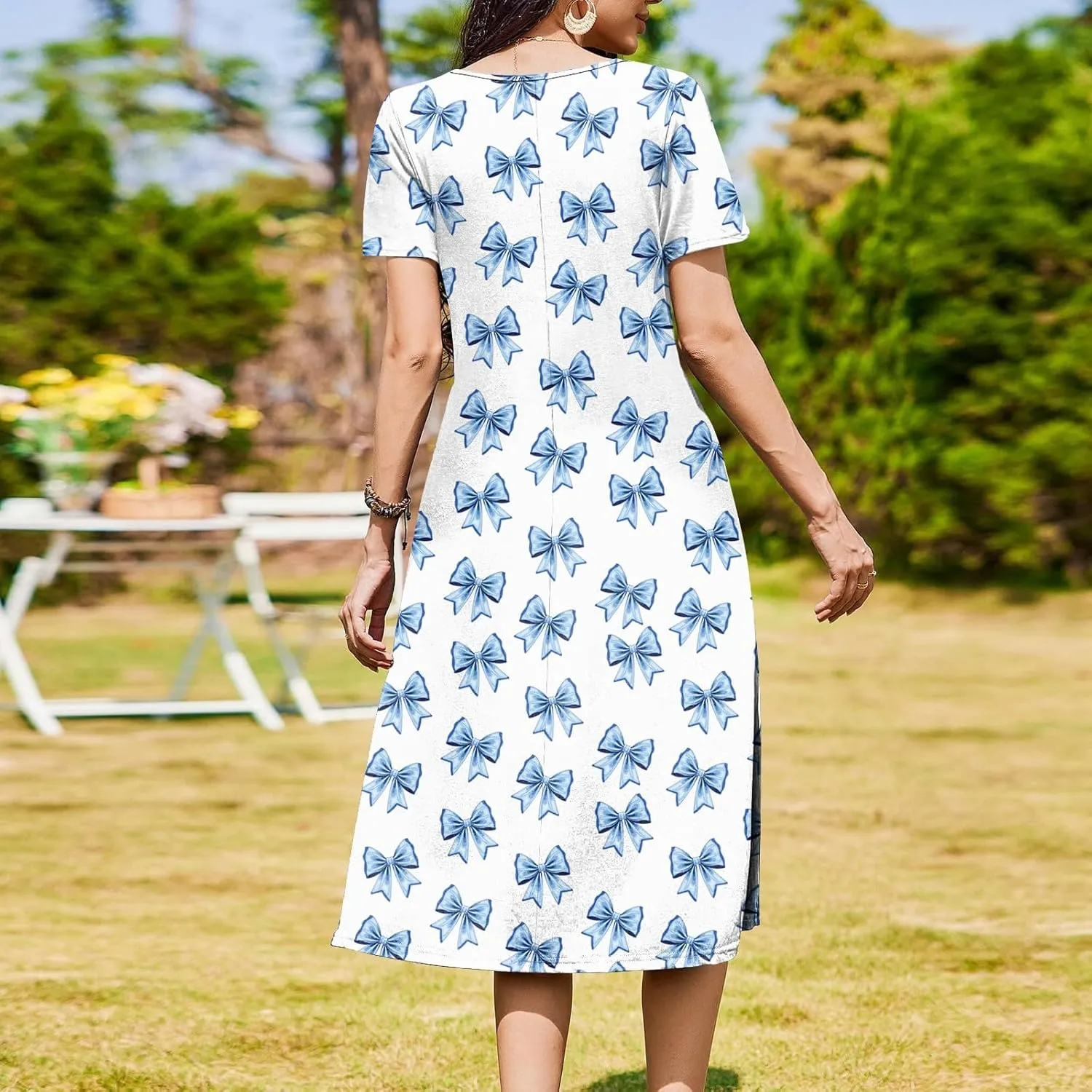 Summer Dresses for Women Casual Bodycon Dress Hawaiian Loose Short Sleeve Crewneck Beach Boho Vacation Midi Sundresse