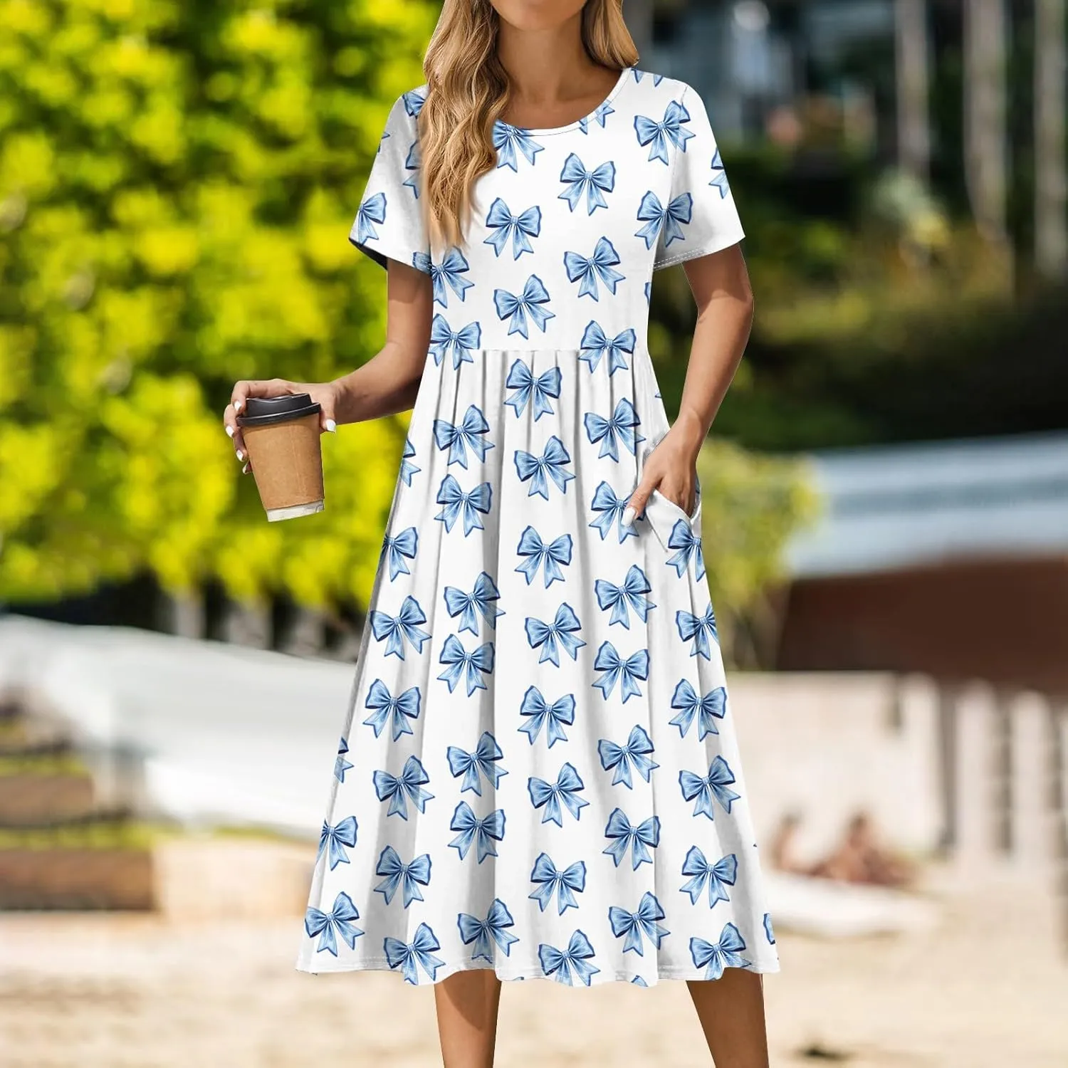 Summer Dresses for Women Casual Bodycon Dress Hawaiian Loose Short Sleeve Crewneck Beach Boho Vacation Midi Sundresse