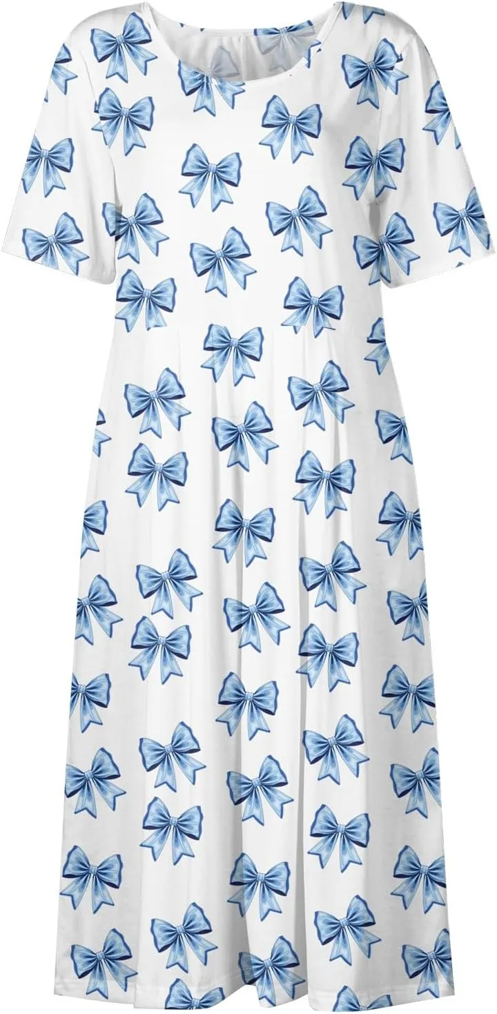 Summer Dresses for Women Casual Bodycon Dress Hawaiian Loose Short Sleeve Crewneck Beach Boho Vacation Midi Sundresse
