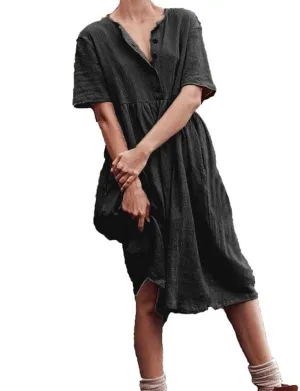 Summer Dresses for Women Casual Cotton Linen Dress Sundress Henley Flowy Vacation Beach Midi Dress
