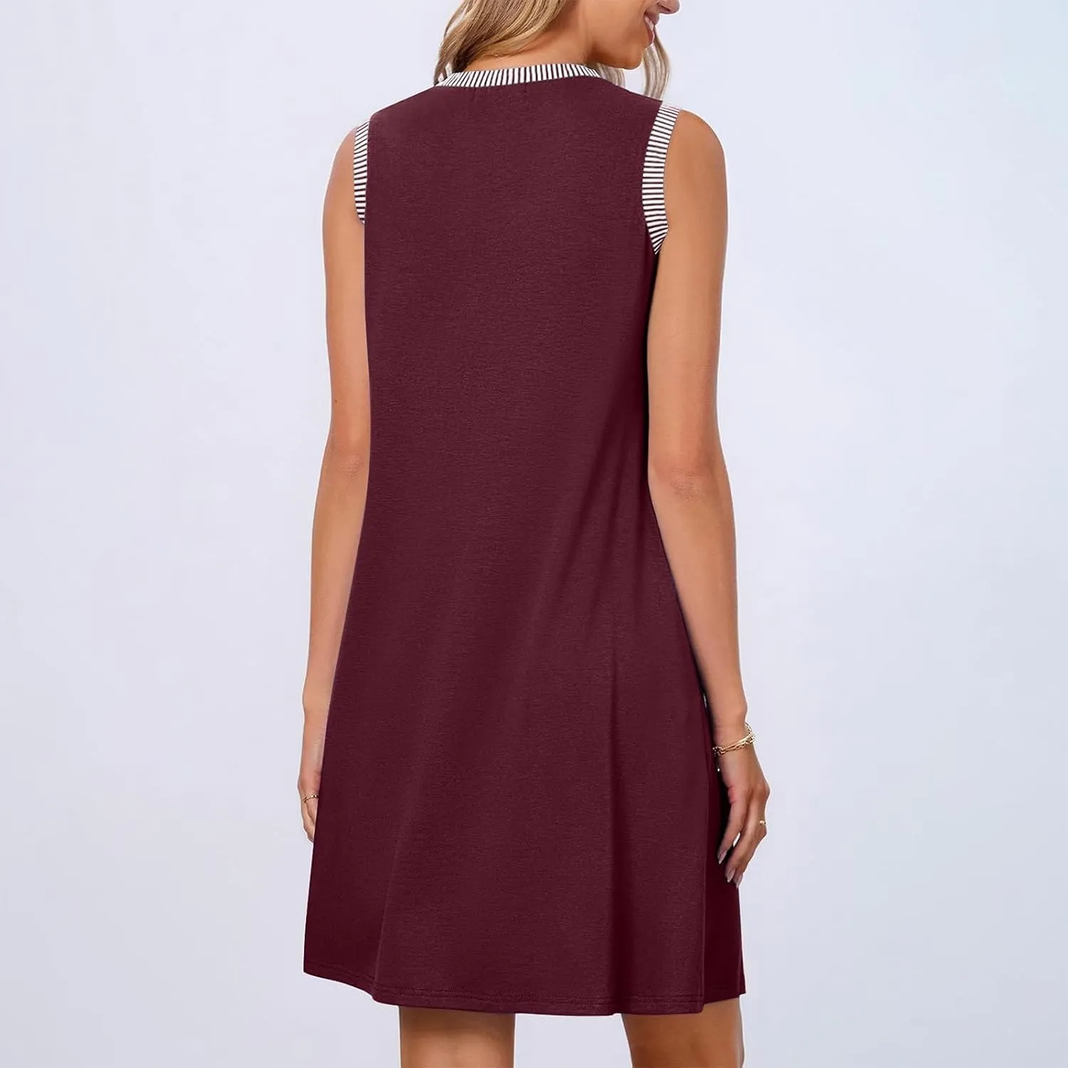 Summer Dresses for Women Casual Crewneck Sleeveless Tank Dress Beach Loose Fit Coverup Mini Sundress Vacation