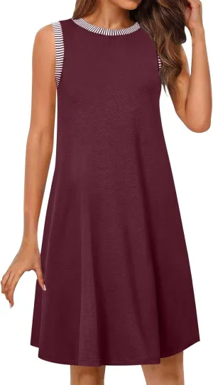 Summer Dresses for Women Casual Crewneck Sleeveless Tank Dress Beach Loose Fit Coverup Mini Sundress Vacation