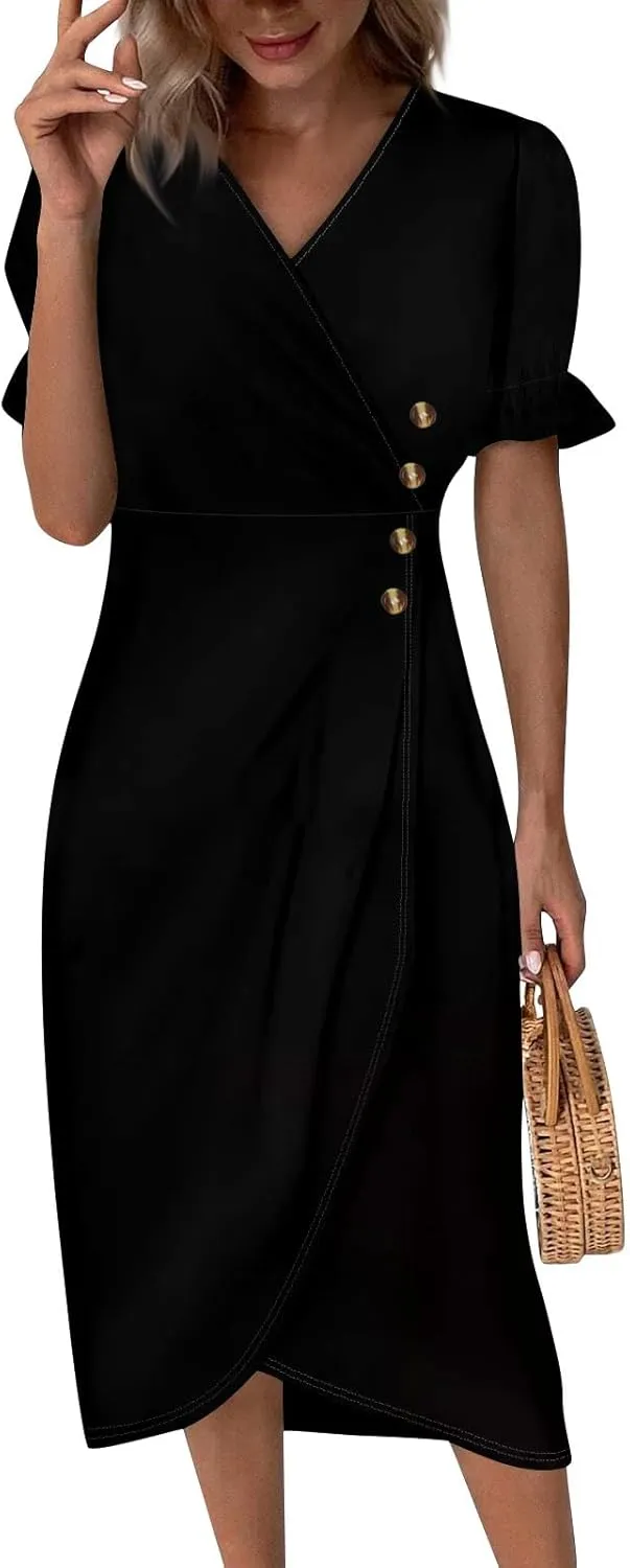 Summer Dresses for Women Midi Dresses for Women Puff Sleeve Loose Flowy Summer Swing Dress