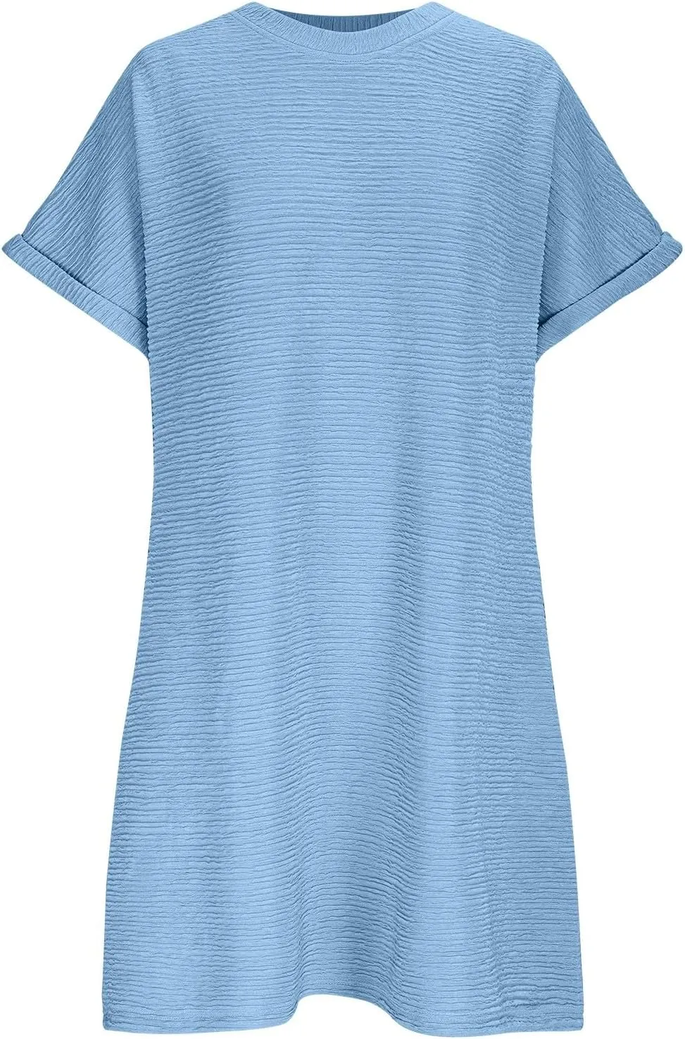 Summer Dresses for Women Plus Size Trendy Loose Fit Textured Chiffon Mini Dress Fashion Short Sleeve Round Neck Dress
