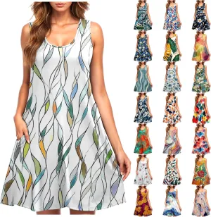 Summer Dresses for Women Trendy 2025 Loose Flowy Mini Tank Dress Boho Floral a Line Sundress Beach Vacation Outfits