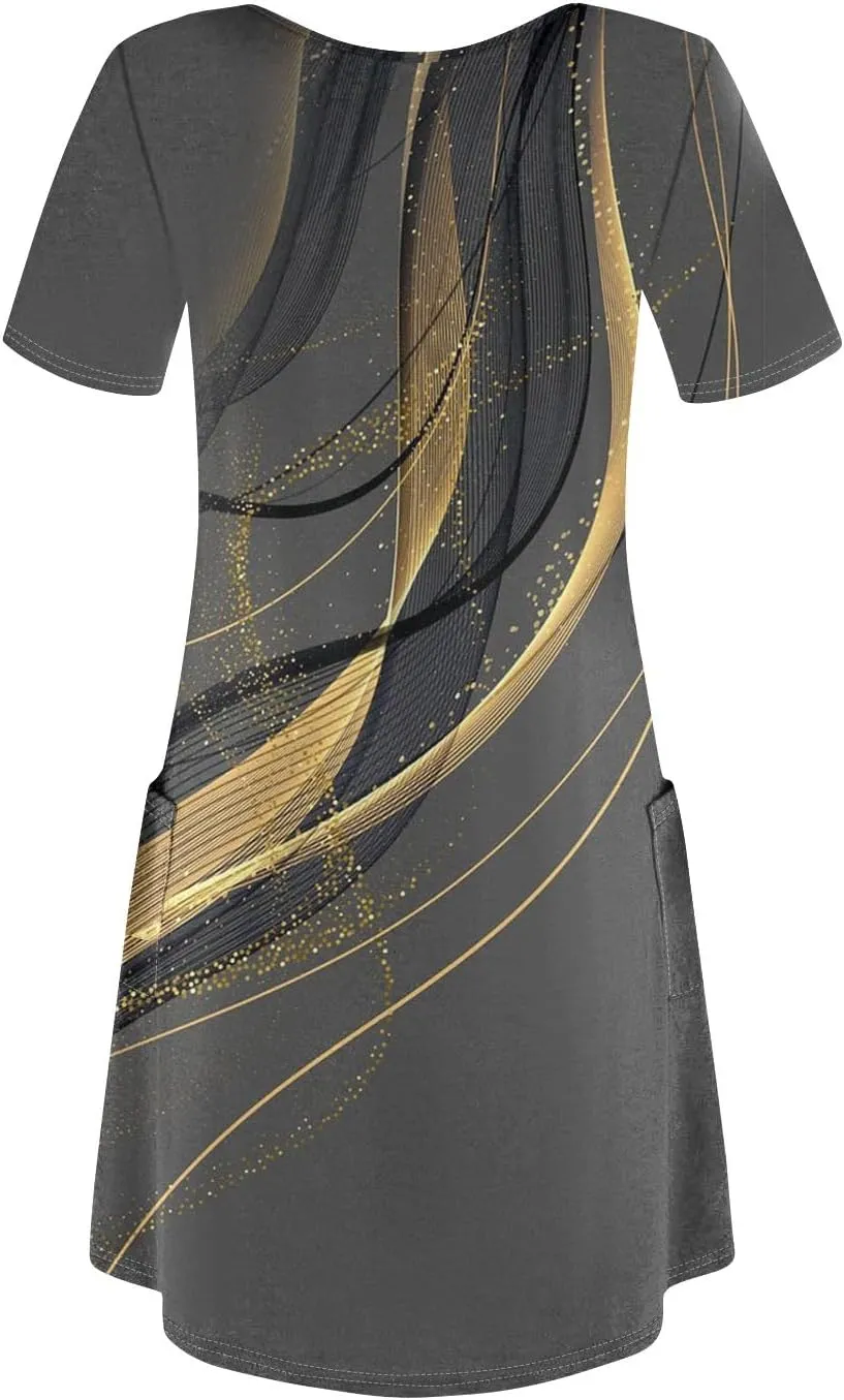 Summer Dresses for Women V-Neck Short Sleeve T Shirt Dress Casual Sundresses Floral Swimsuit Coverup Loose with Pockets