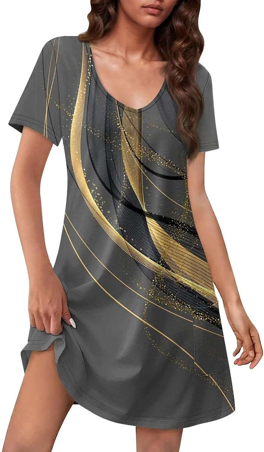 Summer Dresses for Women V-Neck Short Sleeve T Shirt Dress Casual Sundresses Floral Swimsuit Coverup Loose with Pockets