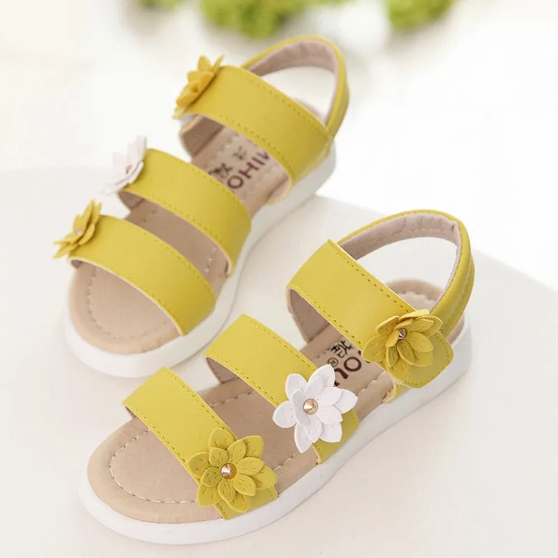 Summer Gladiator Chic Flowers Design Cute Kids Sandals