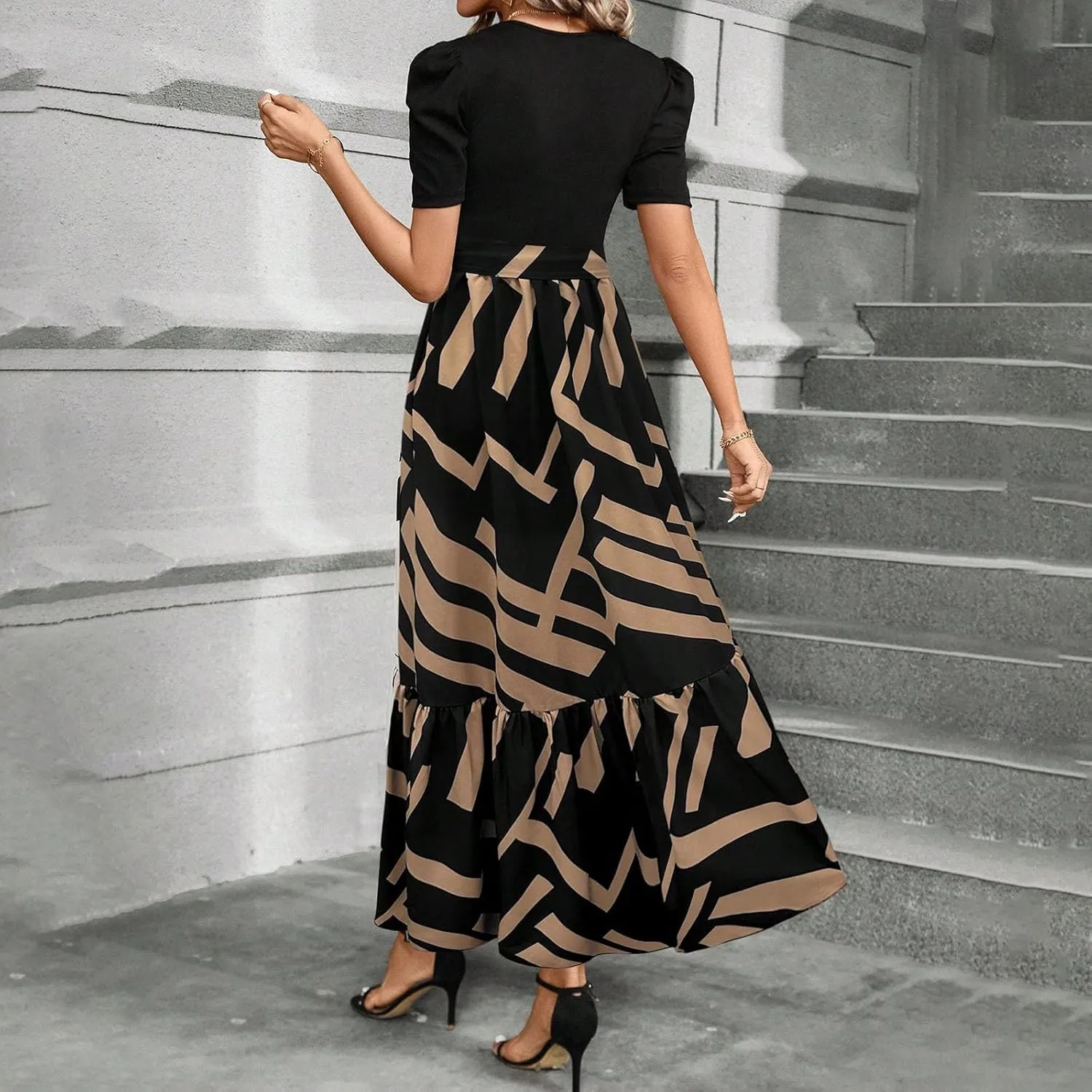 Summer Maxi Dresses for Women 2025 Casual Short Sleeve Floral Dress with Belt Elegant Wedding Guest Long Flowy Sun Dresses
