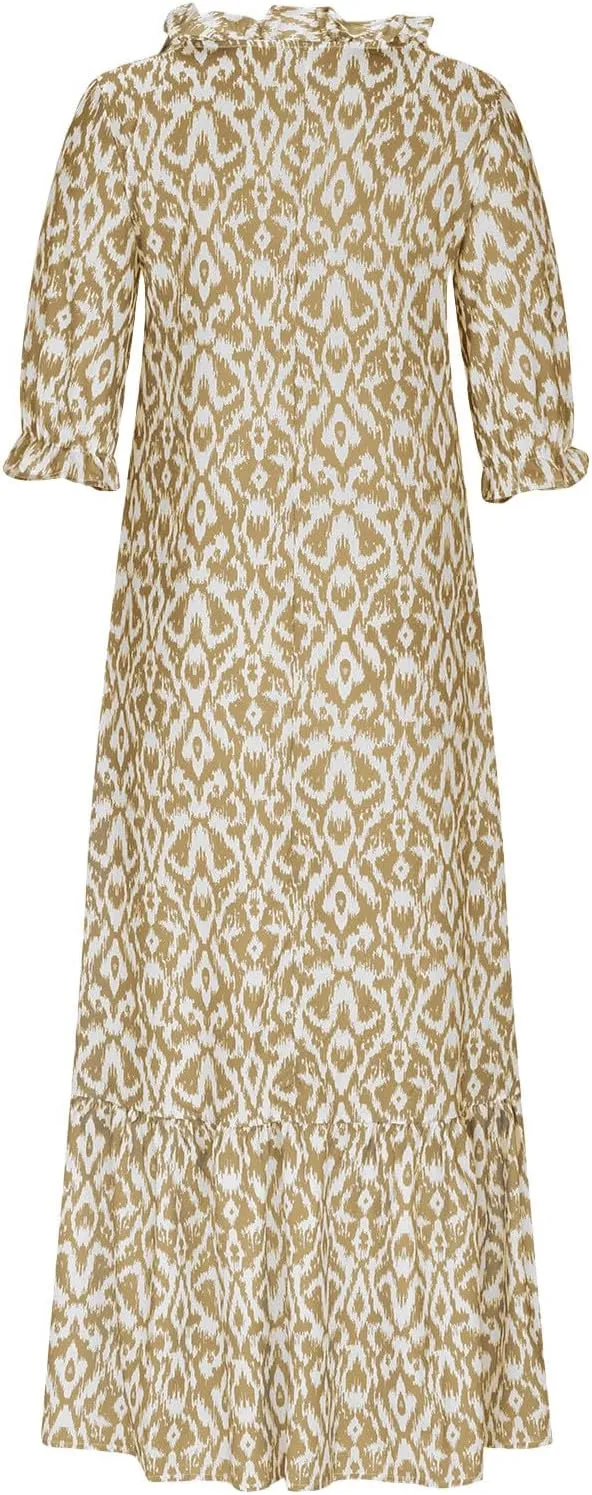 Summer Maxi Dresses for Women 2025 Vacation 3/4 Sleeve Boho Floral Long Dresses V Neck Casual Comfy Loose Dress