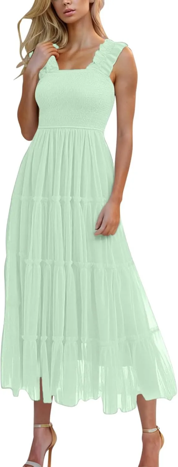 Summer Maxi Dresses for Women 2025 Wedding Guest Graduation Dress Boho Sleeveless Sundress Tulle Prom Ball Gown Dress