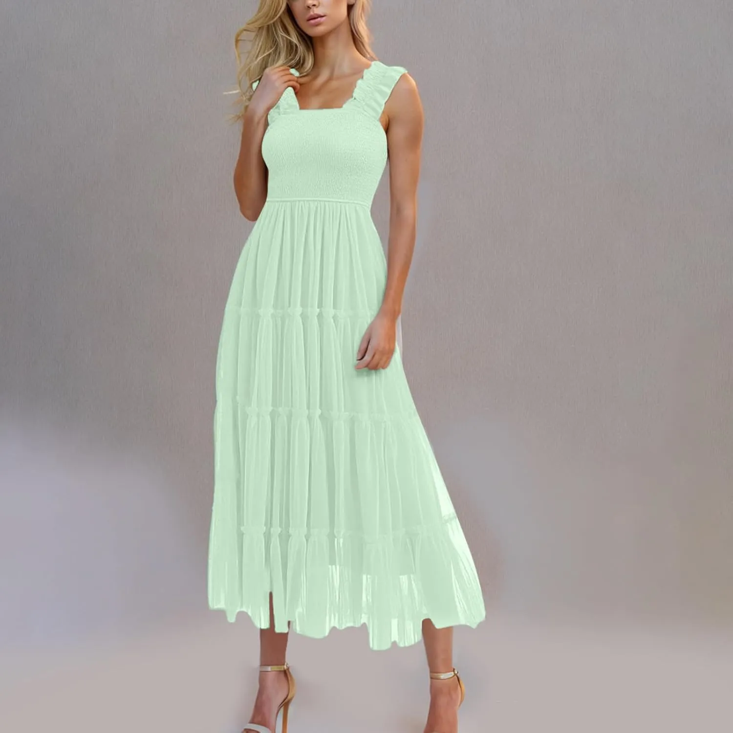 Summer Maxi Dresses for Women 2025 Wedding Guest Graduation Dress Boho Sleeveless Sundress Tulle Prom Ball Gown Dress