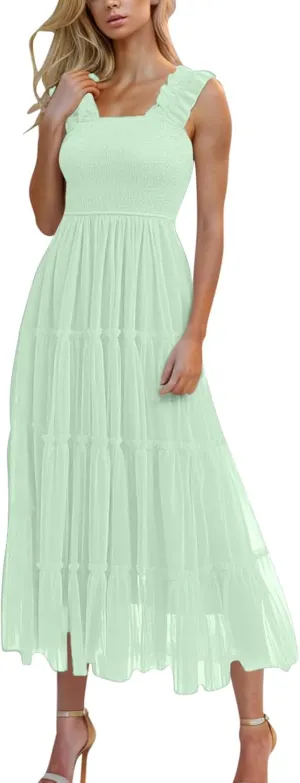 Summer Maxi Dresses for Women 2025 Wedding Guest Graduation Dress Boho Sleeveless Sundress Tulle Prom Ball Gown Dress