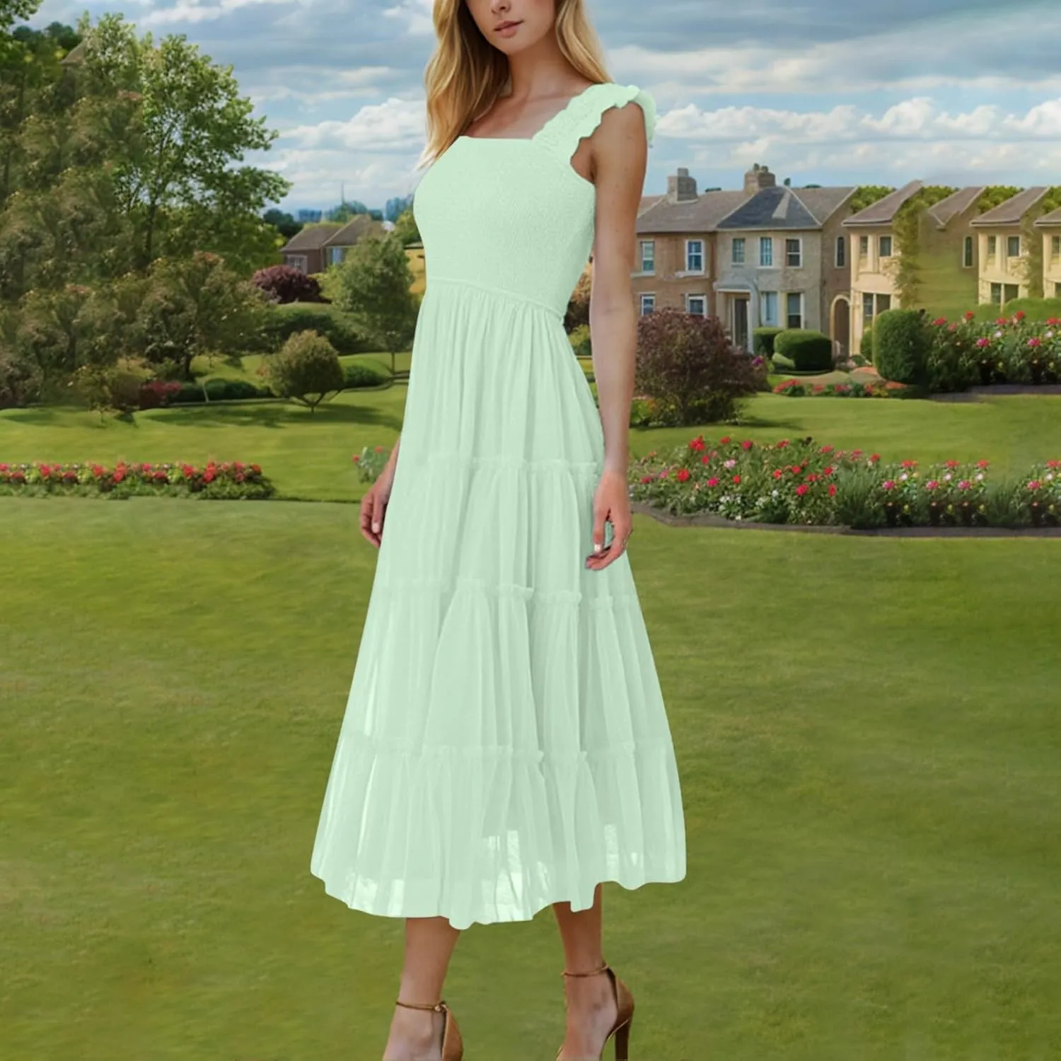 Summer Maxi Dresses for Women 2025 Wedding Guest Graduation Dress Boho Sleeveless Sundress Tulle Prom Ball Gown Dress