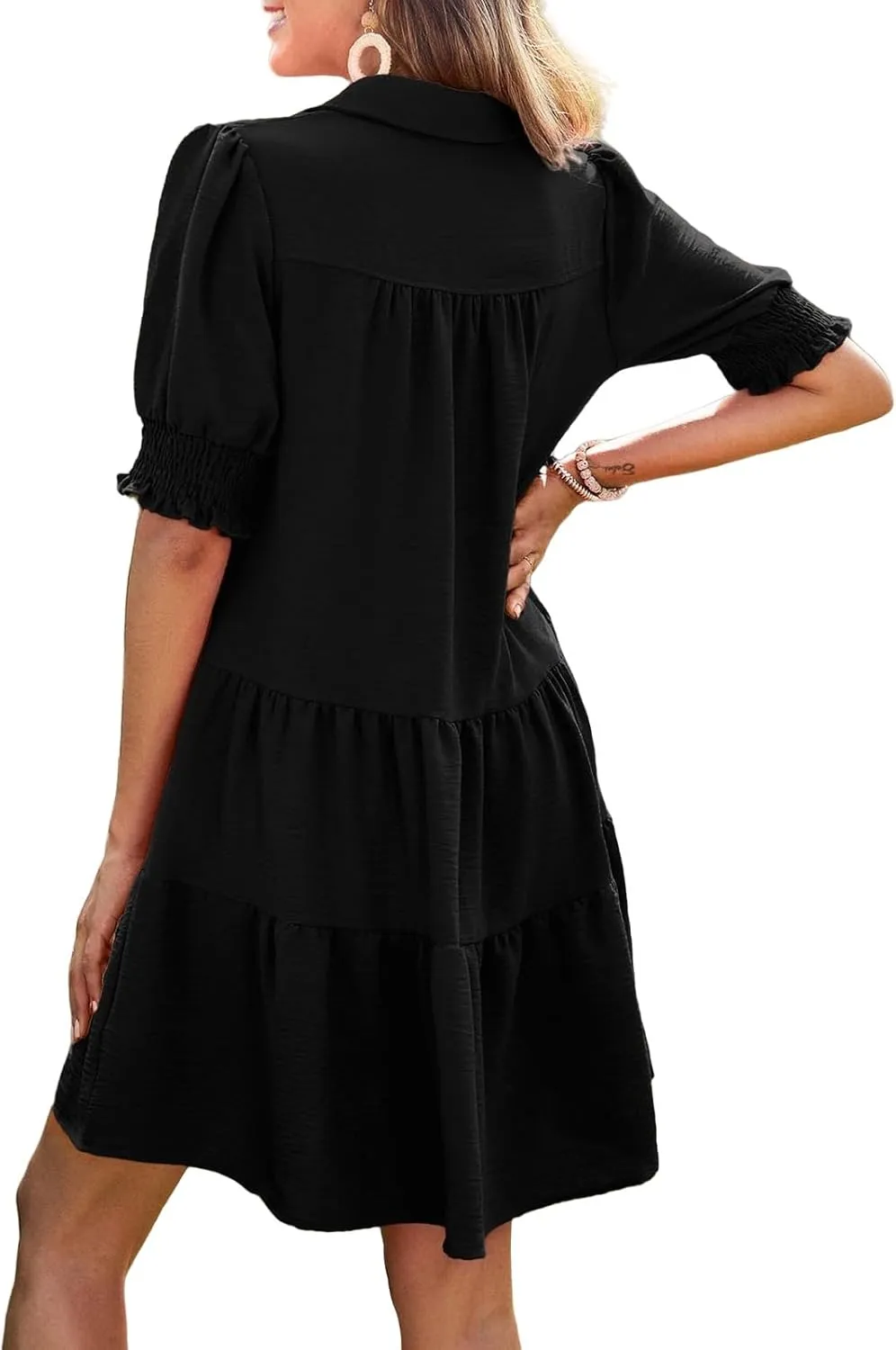 Summer Mini Dress for Women Lapel Collared V Neck Flutter Sleeve Maxi Dress Casual Beach Sundress Vacation