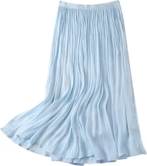Summer Pleated Skirts Women Elastic Waist Flowy Skirt Beach Vacation Maxi Skirts A Line Boho Skirts Long Casual Skirt