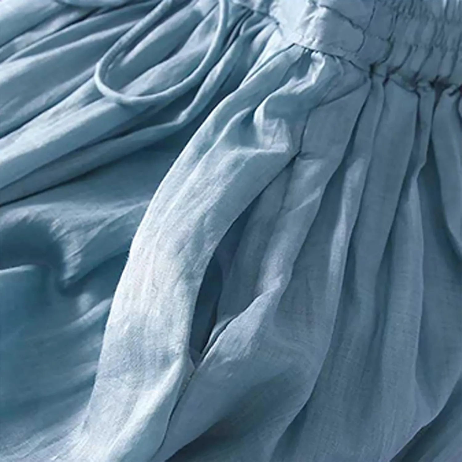 Summer Skirts for Women 2024 Drawstring Elastic Waist Solid Maxi Skirt Dress Causal Ruffle Cotton Linen a-Line Skirt