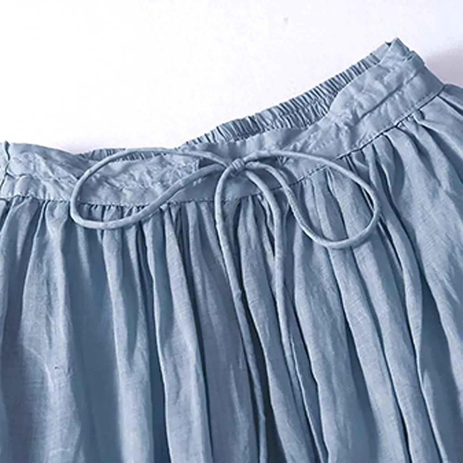 Summer Skirts for Women 2024 Drawstring Elastic Waist Solid Maxi Skirt Dress Causal Ruffle Cotton Linen a-Line Skirt