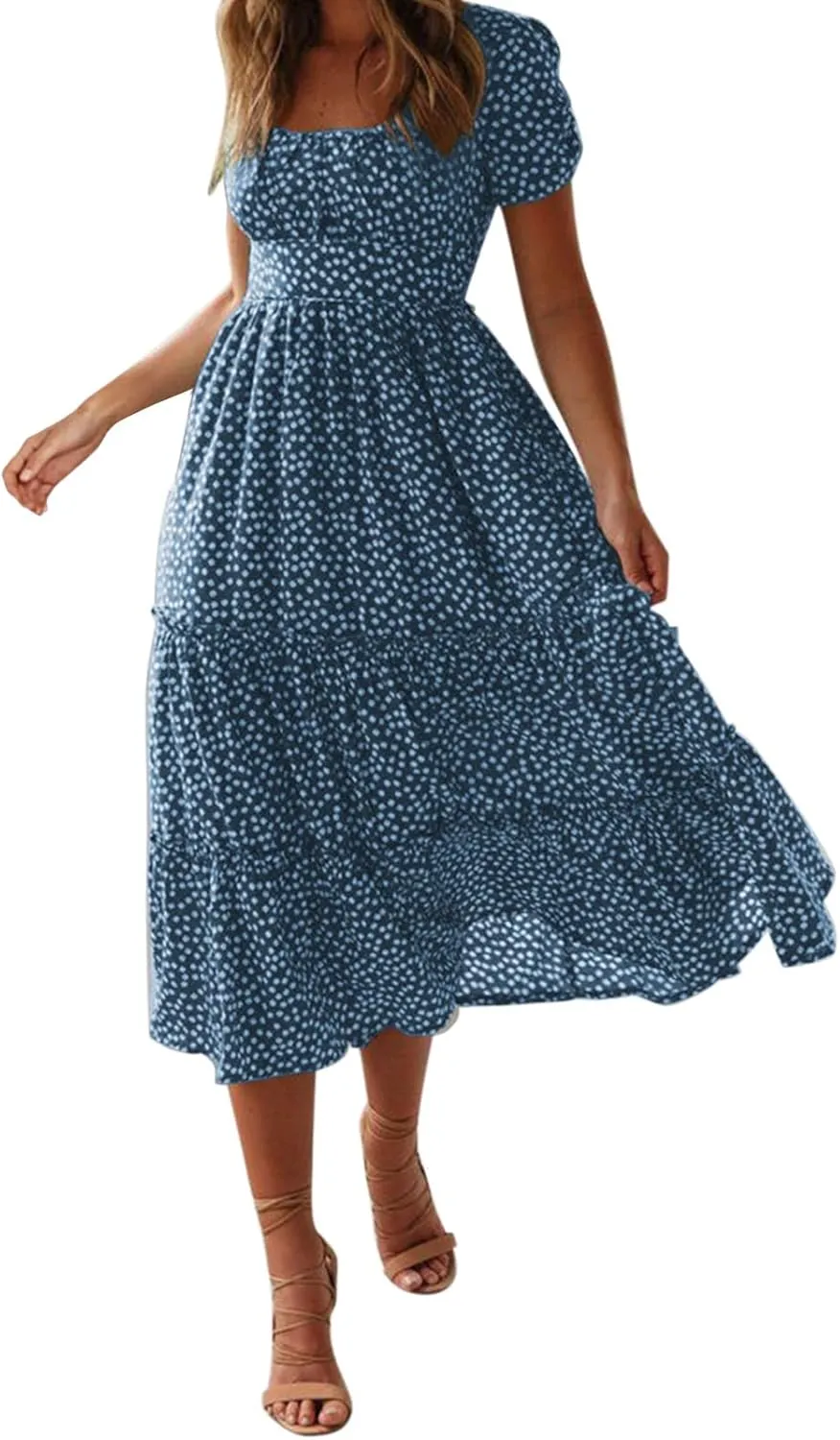 Sundress with Sleeves Square Neck A-Line Flowy Tiered Dresses Bump Friendly Dress Vacation Dresses for Women 2025