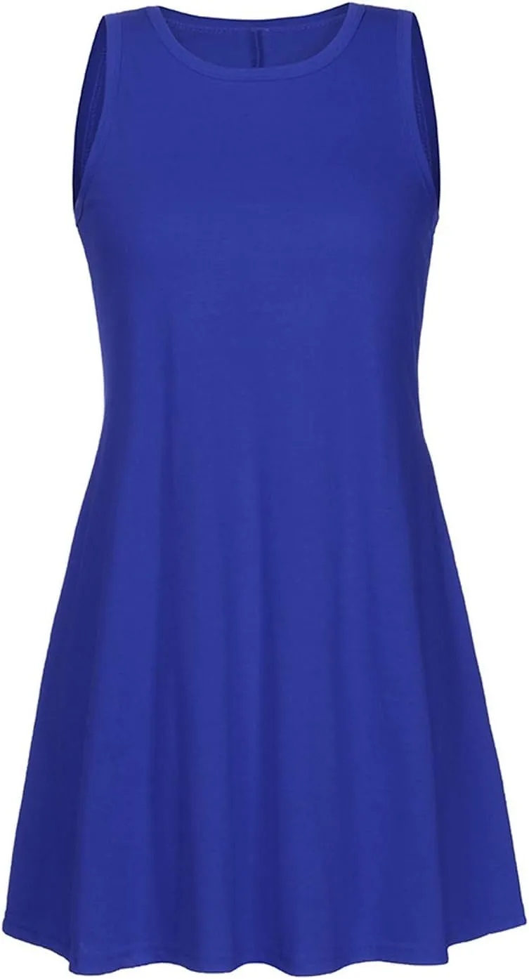 Sundresses for Women 2025 Trendy Casual Beach Vacation Cute A-Line Mini Dress Crewneck Solid Short Dress with Pocket