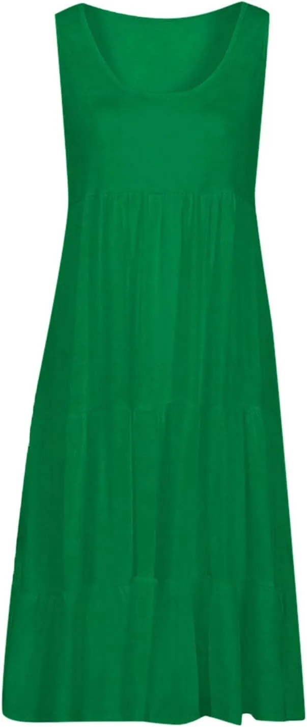 Sundresses for Women 2025 Vacation Summer Beach Dresses Casual Flowy Knee Length Tshirt Dress Sleeveless Ruffle Dress