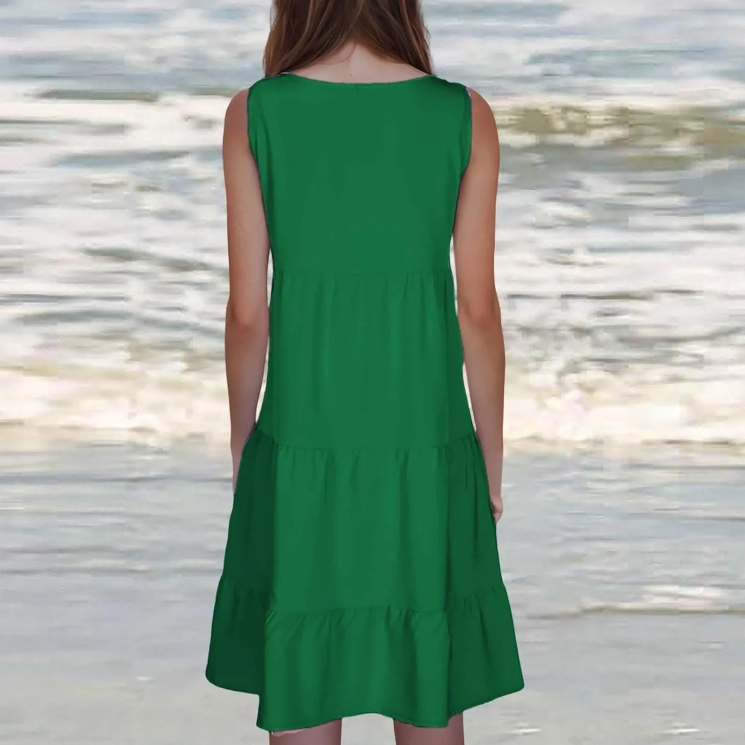 Sundresses for Women 2025 Vacation Summer Beach Dresses Casual Flowy Knee Length Tshirt Dress Sleeveless Ruffle Dress