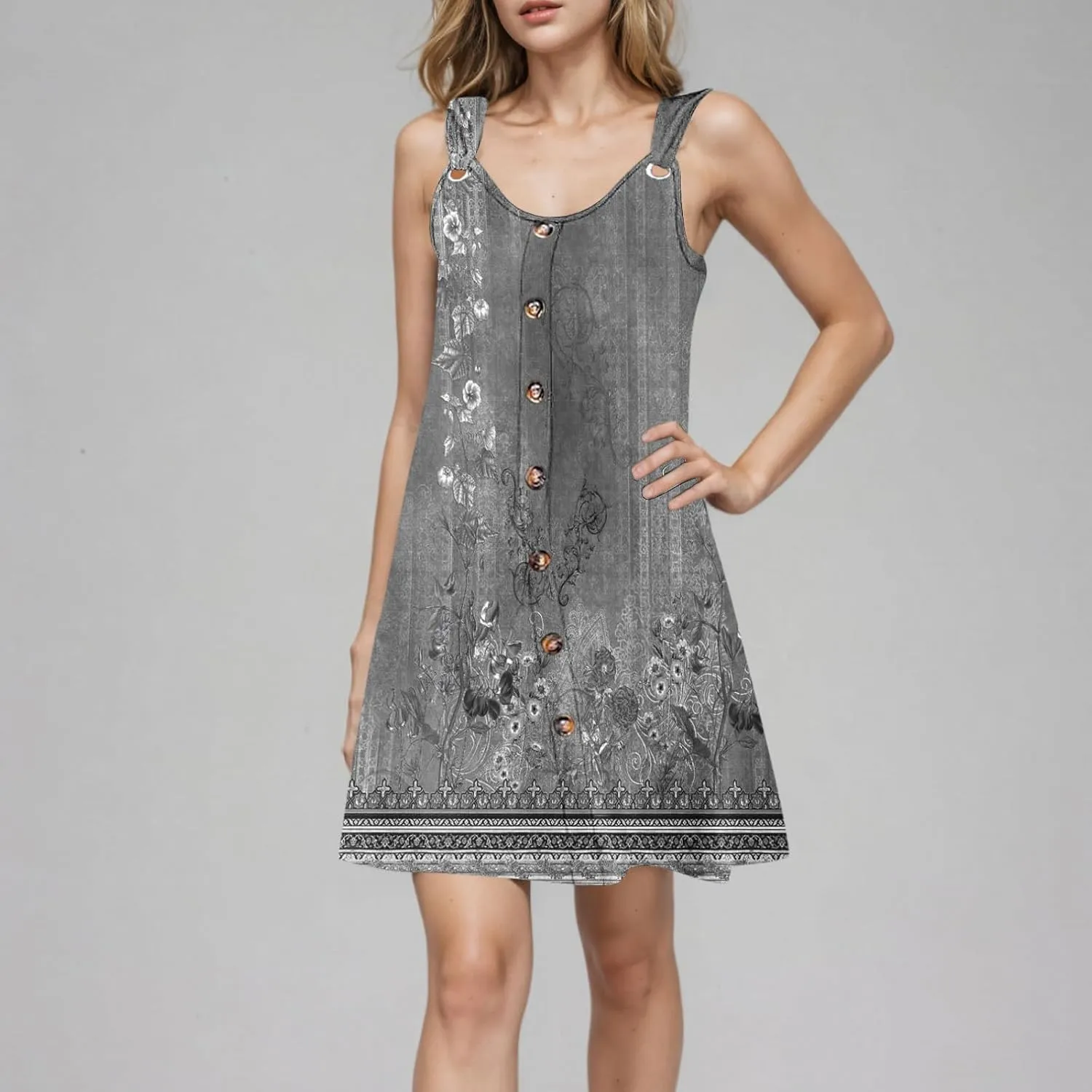Sundresses for Women Casual Sleeveless Floral Retro Short Dresses A-Line Beach Summer Dress Trendy 2025 Vacation