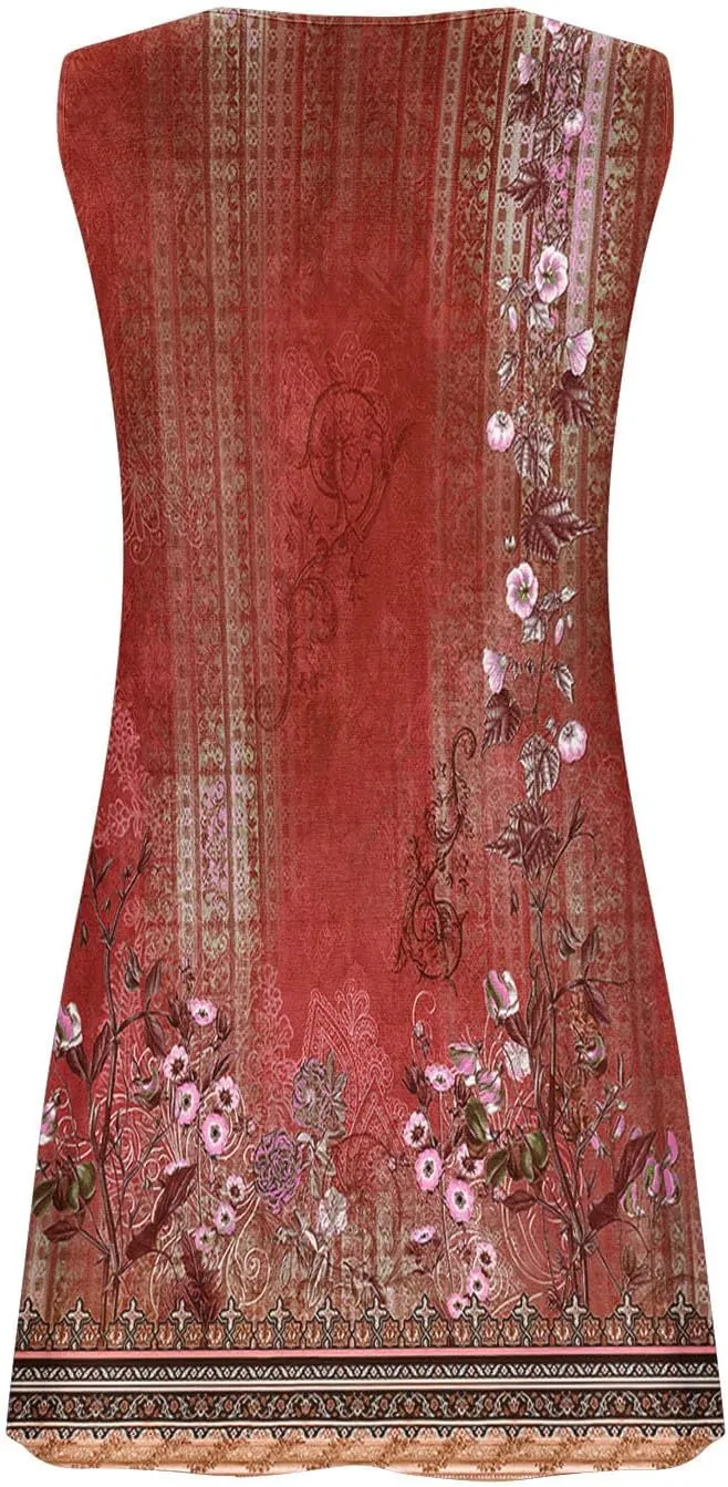 Sundresses for Women Casual Sleeveless Floral Retro Short Dresses A-Line Beach Summer Dress Trendy 2025 Vacation