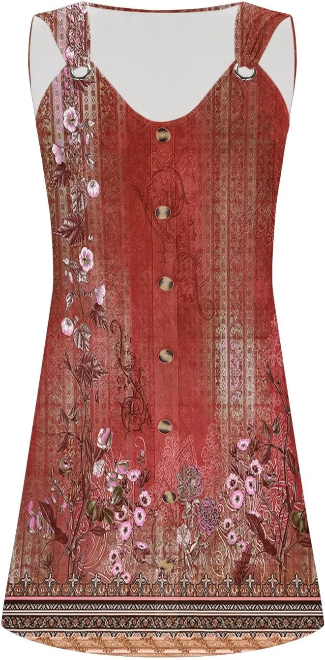 Sundresses for Women Casual Sleeveless Floral Retro Short Dresses A-Line Beach Summer Dress Trendy 2025 Vacation
