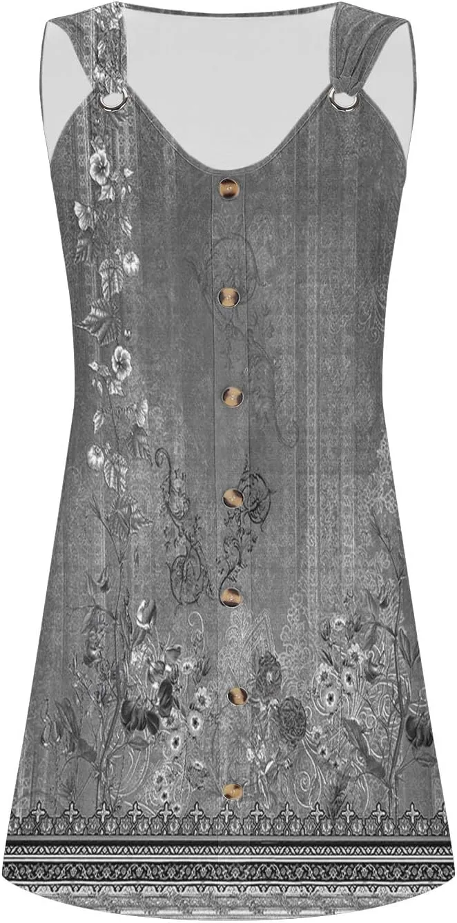 Sundresses for Women Casual Sleeveless Floral Retro Short Dresses A-Line Beach Summer Dress Trendy 2025 Vacation