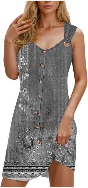 Sundresses for Women Casual Sleeveless Floral Retro Short Dresses A-Line Beach Summer Dress Trendy 2025 Vacation