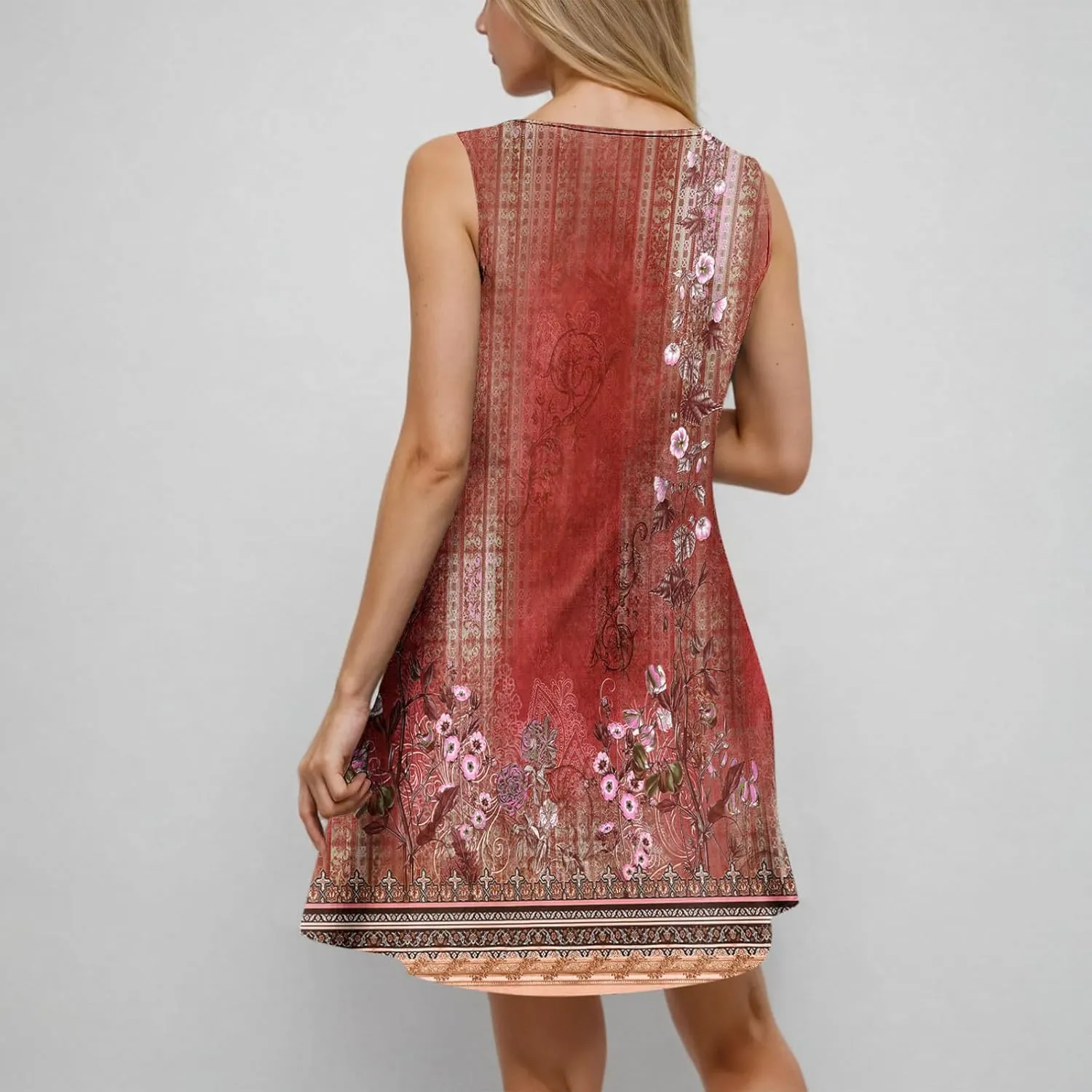 Sundresses for Women Casual Sleeveless Floral Retro Short Dresses A-Line Beach Summer Dress Trendy 2025 Vacation